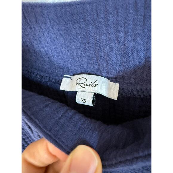 Rails Valentina Square Neck Navy Blue Cotton Gauze Tiered Ruffled Mini Dress XS - Picture 3 of 9